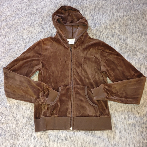 Charlotte Russe Brown velor hoodie M - Picture 1 of 6